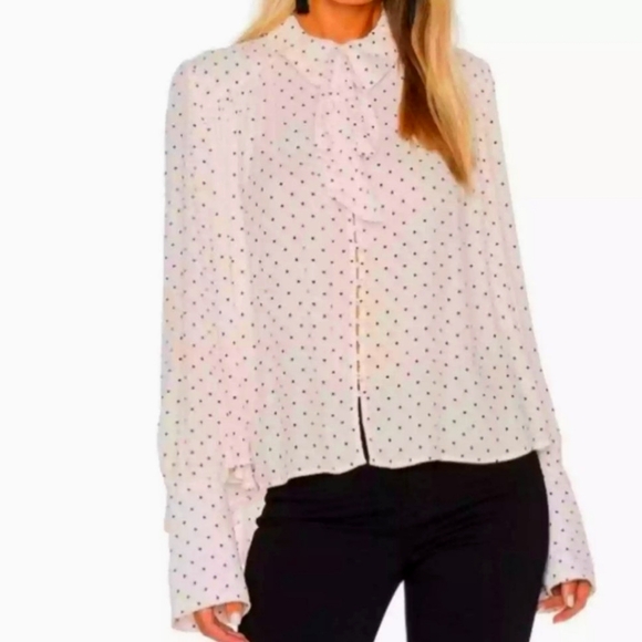 Free People Tops - Free People Kennedy Ivory Black Polka Dot Button Down Blouse